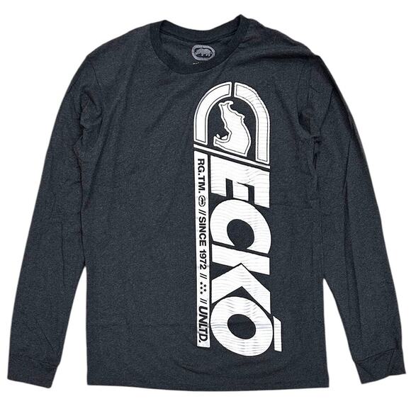 Ecko Unltd Men's T-Shirt Metallic Puff Print Charcoal Heather Long Sleeve Tee - Picture 1 of 3